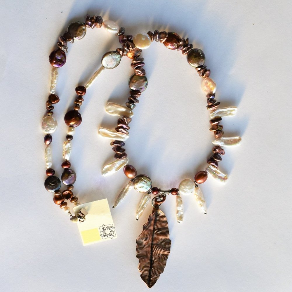 Hand Forged Pendant Pearl Necklace